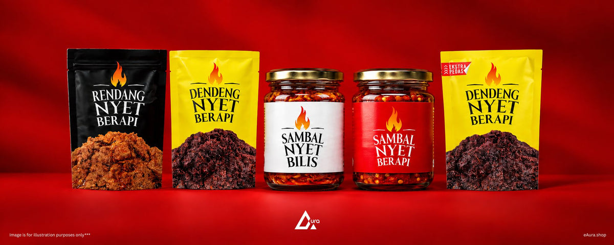 Sambal Nyet Bilis by Khairul Aming 
Dendeng Nyet Berapi, Sambal Nyet Berapi, Rendang Nyet Berapi, Ektra Pedas Dendeng Nyet Berapi

Website Banner eAura.shop / Auraloraa